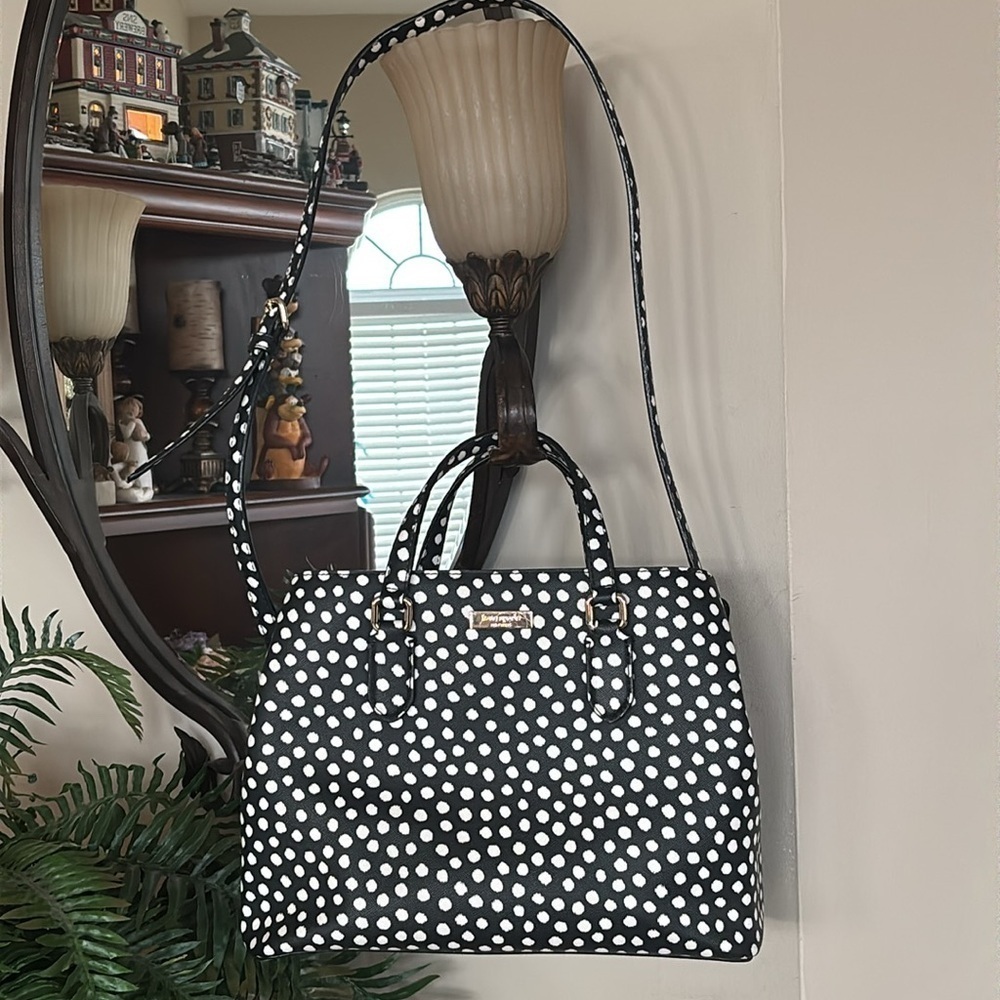 Kate Spade Black & White Dotted Handbag Crossbody Purse Evangelie Laurel Satchel